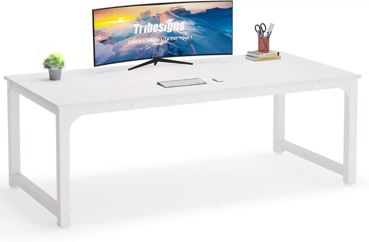 78,7" moderner Computertisch, X-Large Chefbürotisch, Arbeitszimmer-Schreibtisch-Arbeitsplatz für das Heimbüro, Weiß