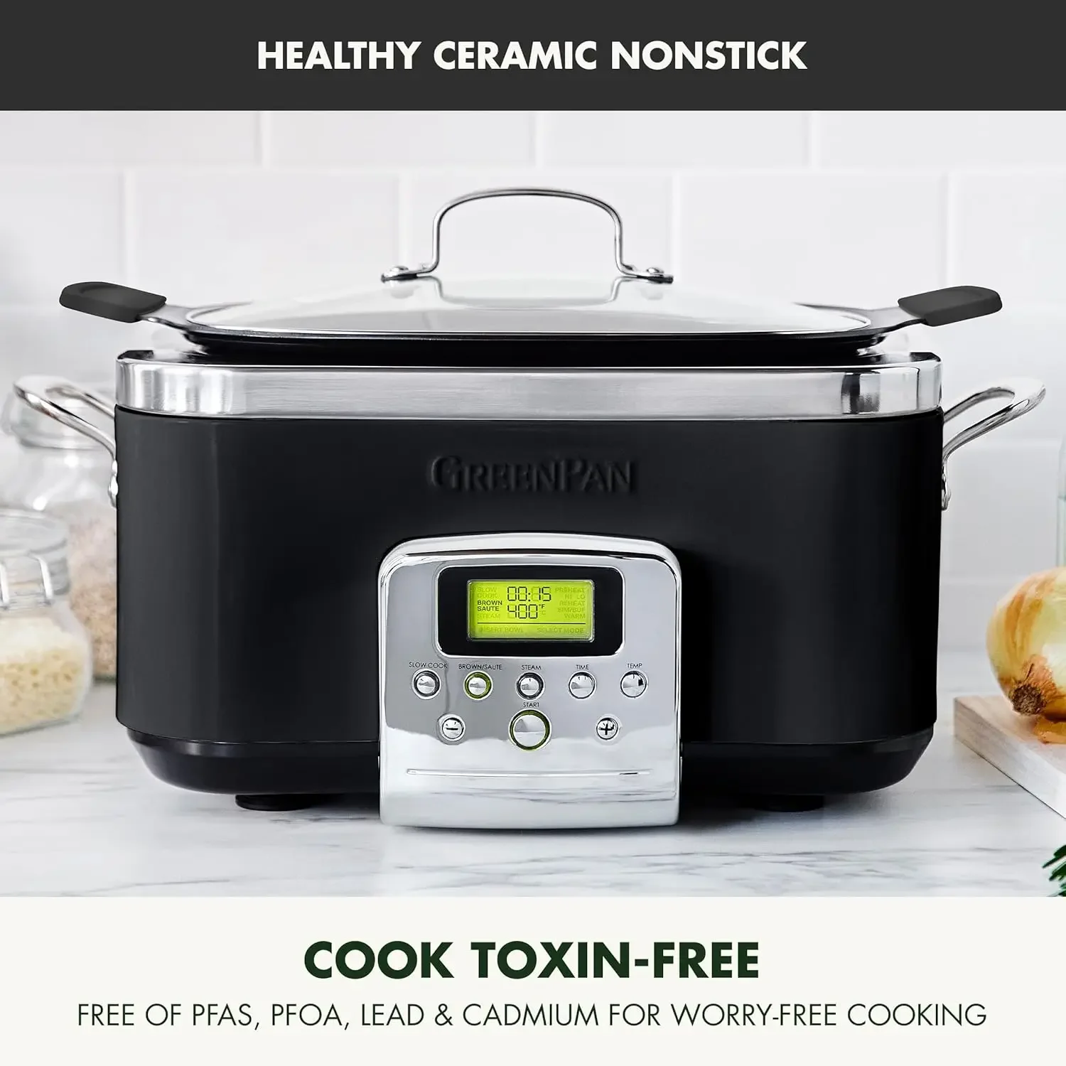 Elite 8 - in -1 Programmable 6QT Electric Slow Cooker, Dishwasher Safe Lid & Removable Crock, PFAS-Free Healthy Ceramic Nonstick