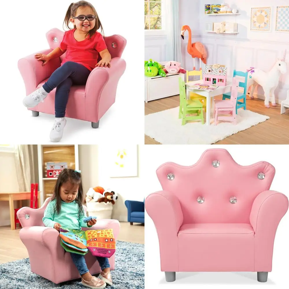 

Toddler Pink Princess Armchair - Faux Leather Kids' Throne Chair for Children