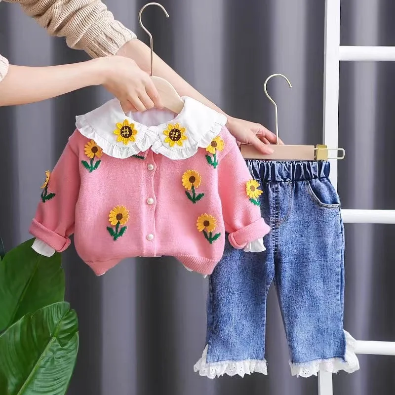 

Baby Girl Spring and Autumn Clothes Set Children Sports Sweatshirt Top and Pants Three Piece Suit Cotton Tracksuit Kids Outfits