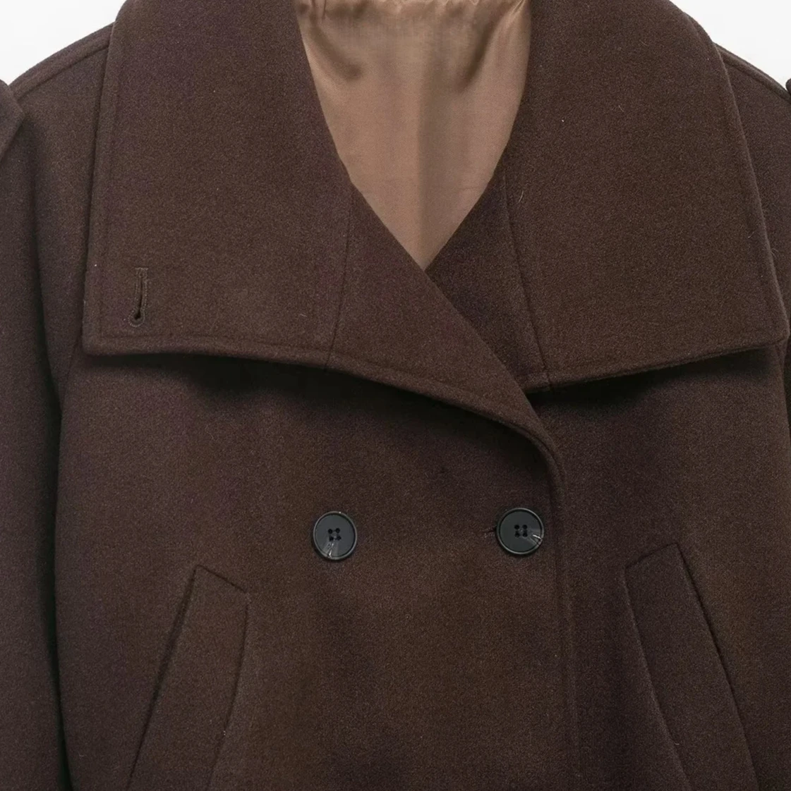 Women's Casual Fashion Simple Stand Collar Long Sleeve Double Breasted Short Wool Coat with Belt Warm Elegant Autumn Winter Oute