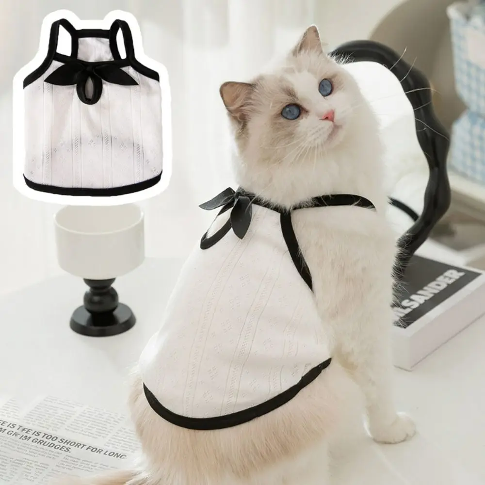 Casual Polyester Bowknot Dog Vest XS~L White Pet Cat Sling T-Shirts Comfortable Breathable Pet Pullover Perro