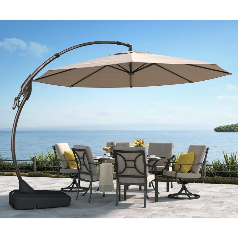 

Deluxe NAPOLI Patio Umbrella, Curvy Aluminum Cantilever Umbrella with Base, Round Large Offset Umbrellas for Garden Deck Pool