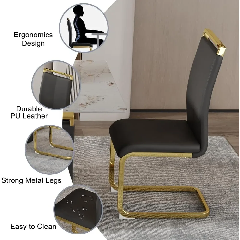 Ensemble de table à manger en similimarbre et chaises en cuir PU, table de cuisine, salle à manger, bar, salon, moderne, 71 en effet, ensemble de 6