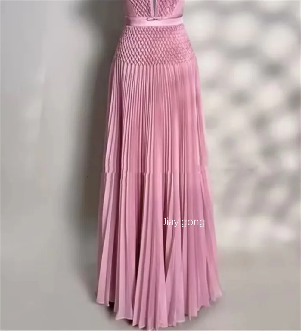 Customized  Modern Style Chiffon Flower Pleat A-line Square Neck Long Bespoke Occasion Evening Dresses Luxury Pastrol
