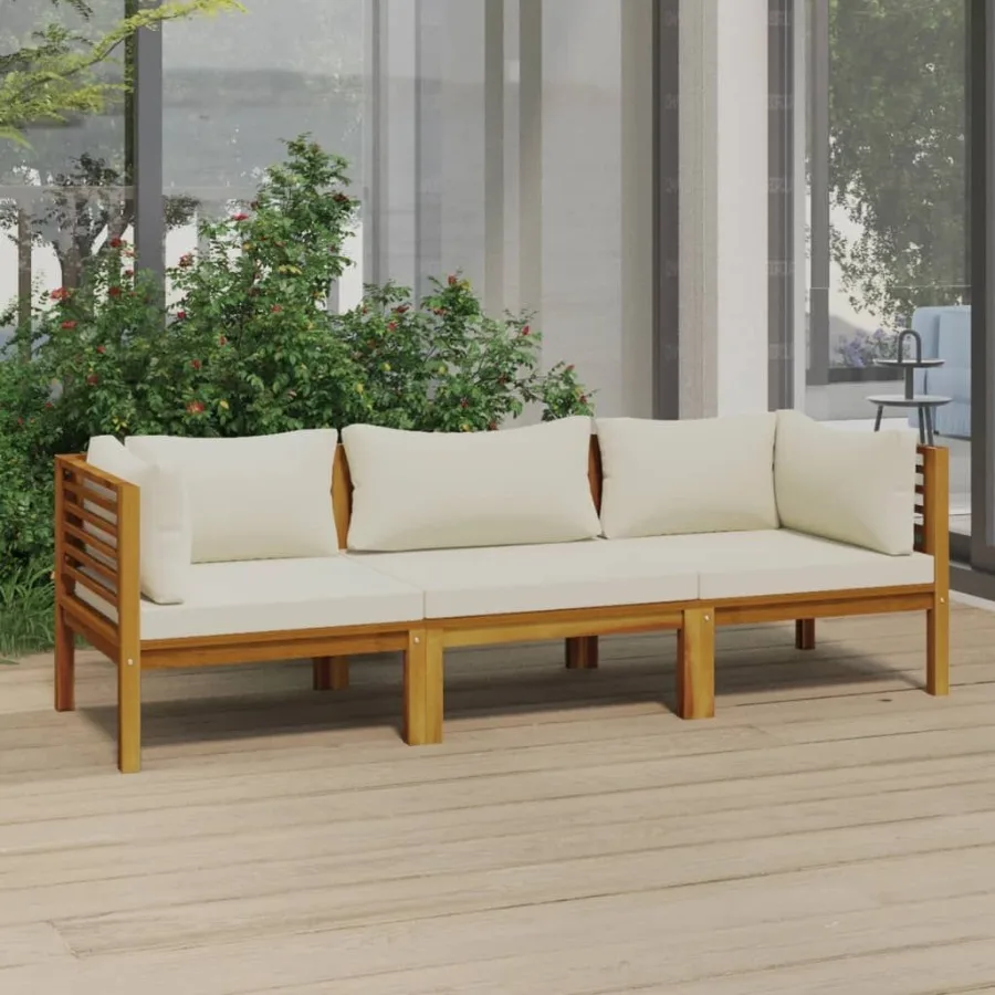 

3Seater Patio Sofa with Cream Cushion Solid Acacia Wood
