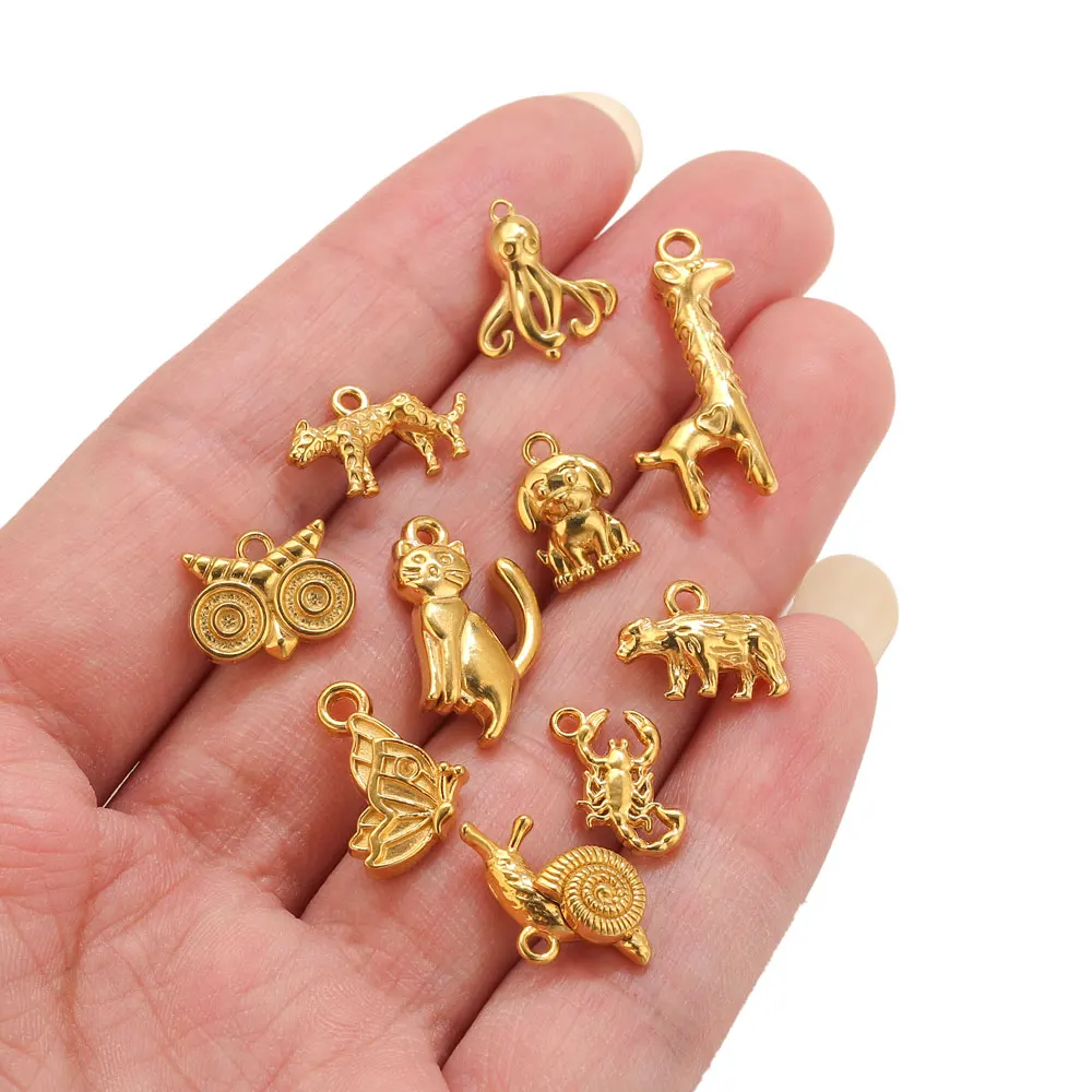 5pcs Stainle Steel Gold Animal Charms For Jewelry Cat Dog Pendants DIY Women Necklace Bracelet Animal Jewelry Charm Accessories image 5