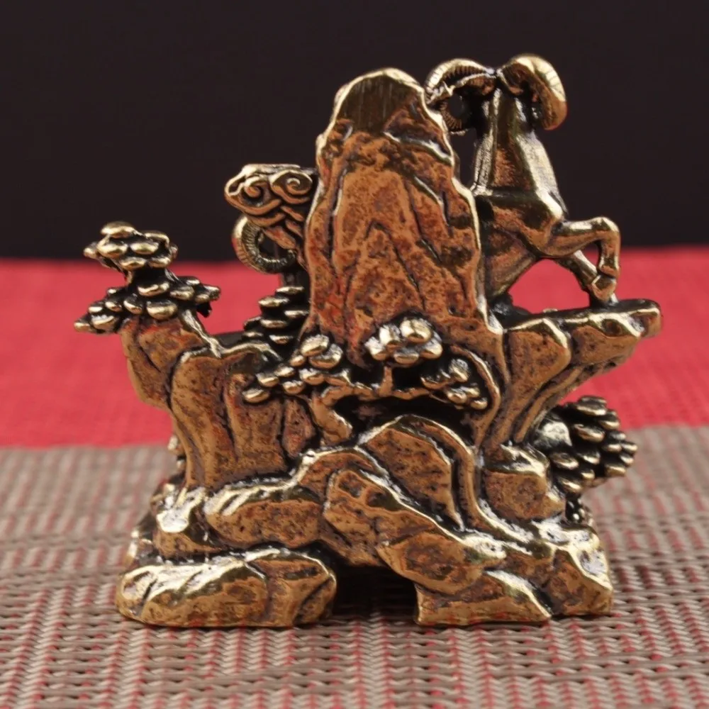 1PC Solid Brass Body Zodiac Sheep Statue Flat Base Frame Fine Carve Detail Brass Animal Craft Auspicious Implication