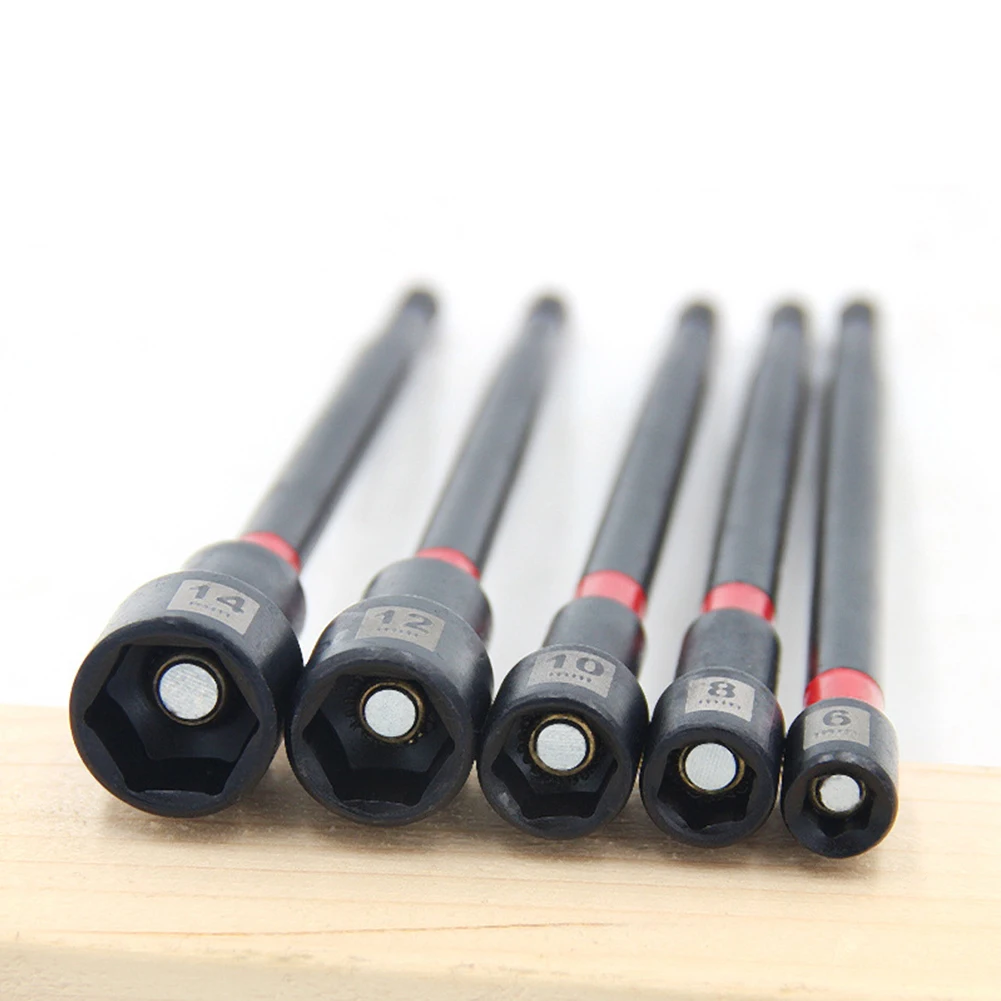 ดอกไขควงแม่เหล็กยาว 6 นิ้ว 5 ชิ้น ขนาด 8-14 มม. สำหรับสว่านกระแทก ดอกไขควงหกเหลี่ยมแบบยาว พร้อมหัวแปลง