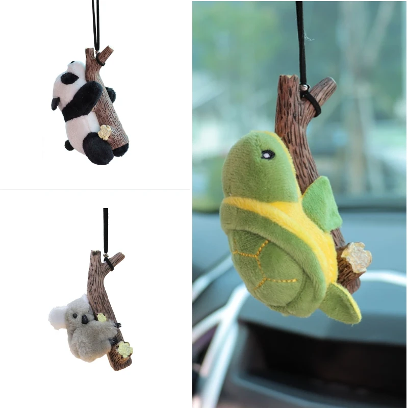 

1pc Car Mirrors Accessories Plush resin cartoon tree stump cute car pendants Turtle Panda shape car accessories interior