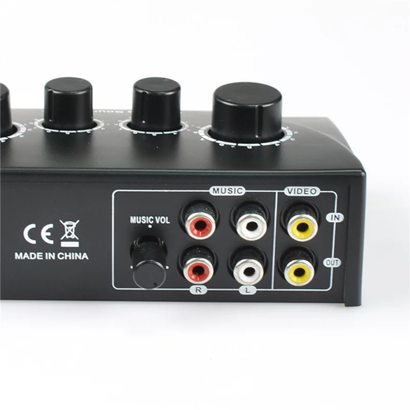 

ABVL-4X Portable Dual Mic Inputs Audio Sound Mixer For Amplifier & Microphone Karaoke Ok Mixer Black US Plug