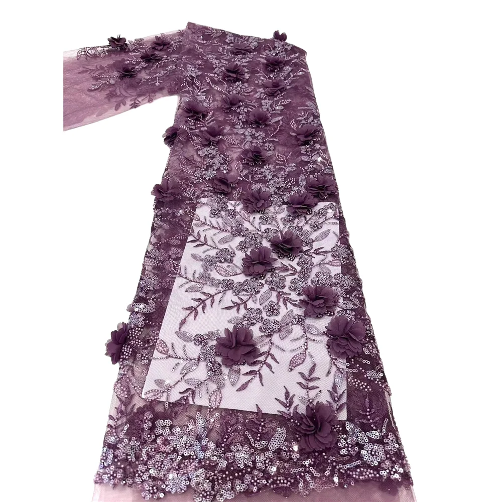 

High Quality African Lace Fabric L-14064810 French Net Sequins Fabric Sewing Embroidered beads Tulle Nigerian Lace Fabric