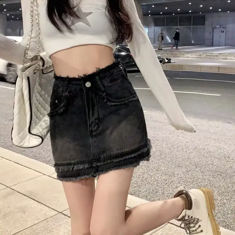 

Retro Denim Skirt Women Spring Summer Overskirt High Waist Slim A-line Short Skirts 2024 New Korean Fashion Sexy Mini Skirt Y2k