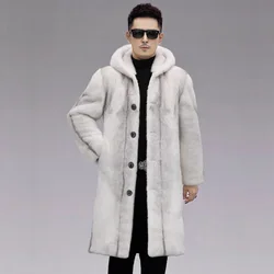 Manteau en fausse fourrure à capuche pour hommes, veste mi-longue, vêtements à boutonnage simple, optique chaude, grande taille, haute qualité, marque, hiver