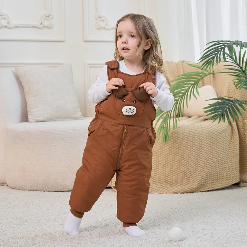 

Autumn Winter Toddler Cute Cartoon Overalls Kids Baby Boys and Girls Warm Thick Casual Suspender Trousers 1-5Y