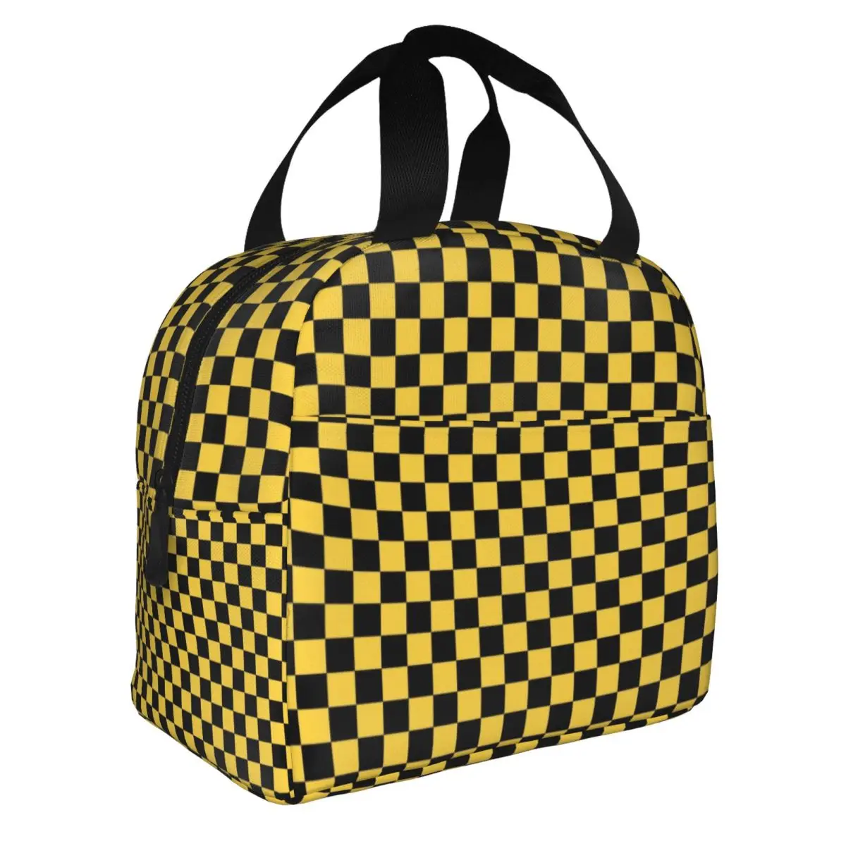 Checkerboard Pattern Yellow And Black Insulated Lunch Bag for Women Resuable Cooler Thermal Lunch Box office Work School