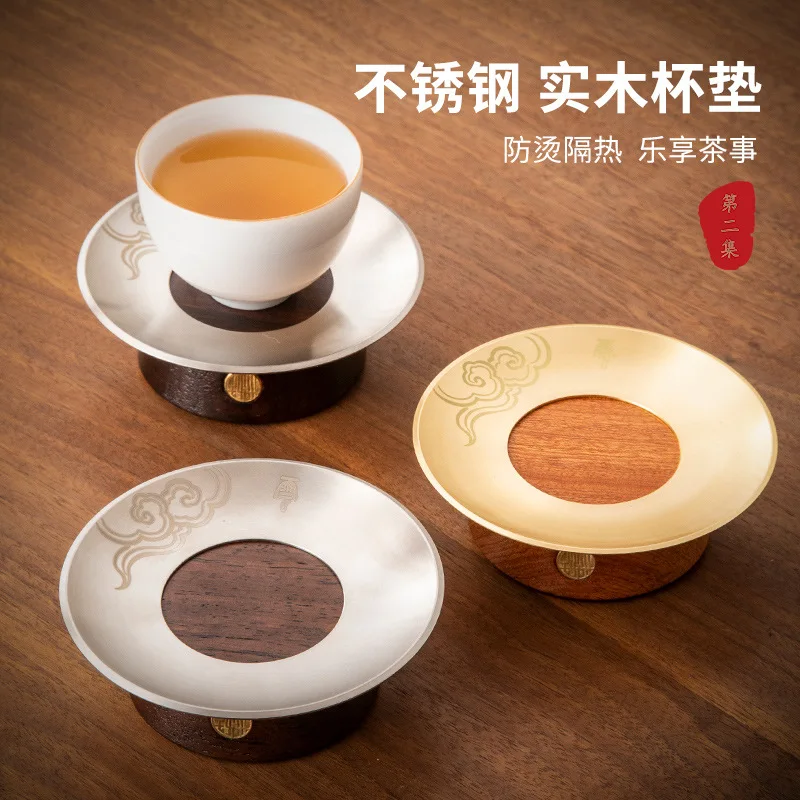 Conjunto de porta-copos de madeira maciça de aço inoxidável criativo de alta qualidade bandeja de chá doméstico kung fu conjunto de chá acessórios tapete de isolamento térmico