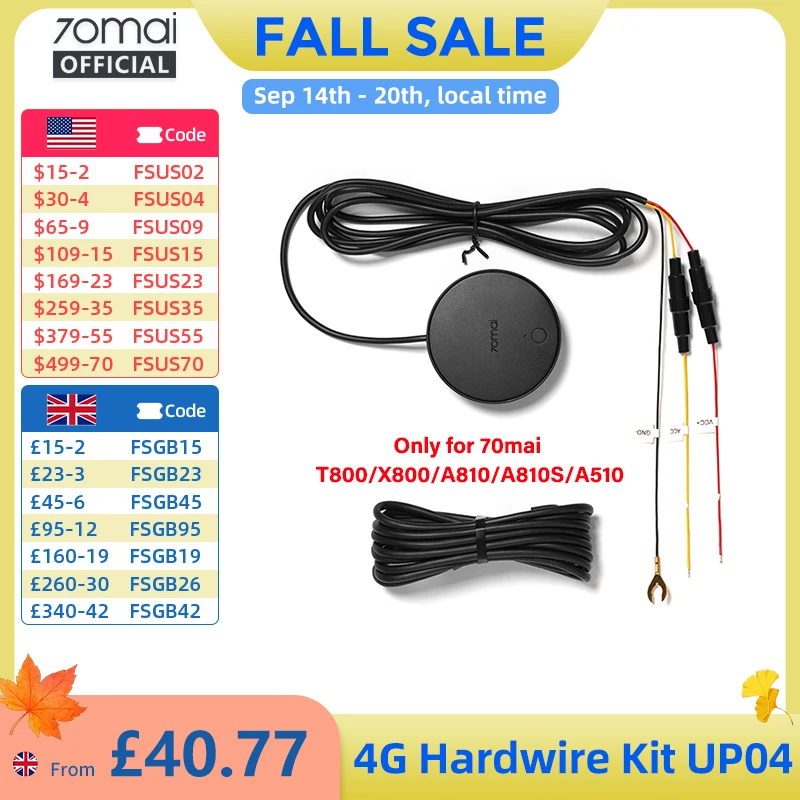 70mai 4G Hardwire Kit UP04 70mai T800 A810S A810 A510 X800 X200 4G LTE modul távirányító élő közvetítés 70mai UP04