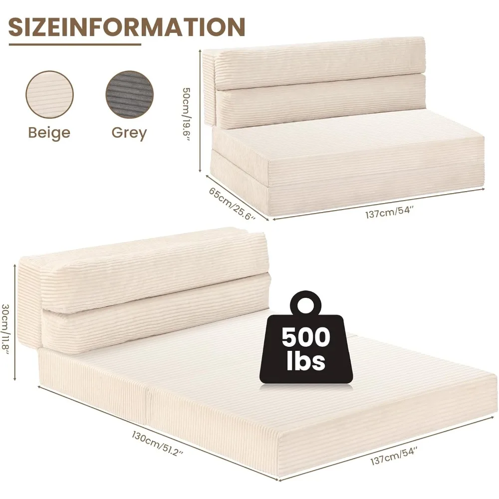 سرير أريكة قابل للطي، كرسي نوم قابل للتحويل مع مرتبة قابلة للطي وسادة، 2 في 1 أريكة قابلة للسحب كرسي محمول قابل للطي ب