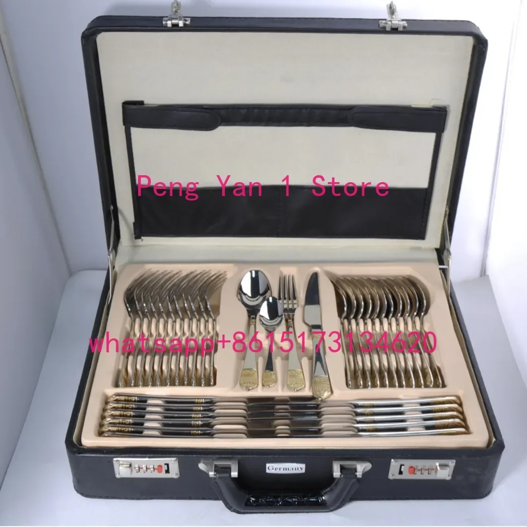 72-piece set of stainless steel tableware gold-plated, western tableware wholesale knife, fork and spoon set