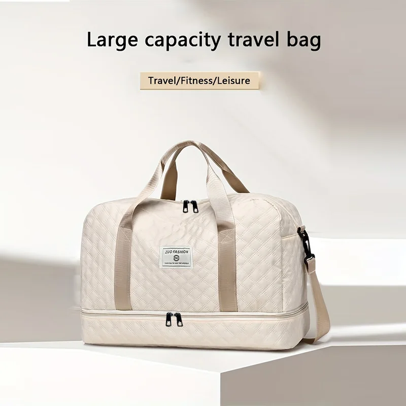 Women Large Capacity Travel Duffle Bag Waterproof Diamond Quilted Casual Shoulder Crossbody Handbag with Top Handle for Fitness