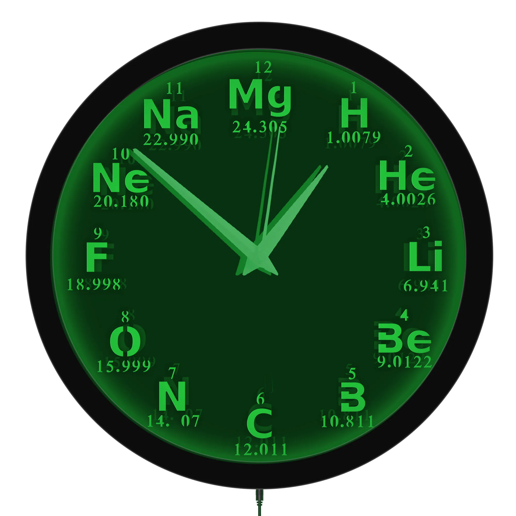 Chemistry Periodic Table LED Light Wall Clock for Laboratory School Classroom Chemistry Luminous Neon Sign Decorative Wall Clock