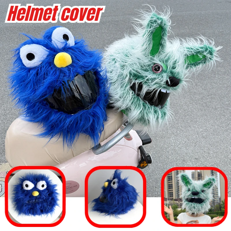 Cartoon Plush Headset Motorcycle Full Helmet Cover New Long Hair Rabbit Motorcycle Helmet Cover Decoration
