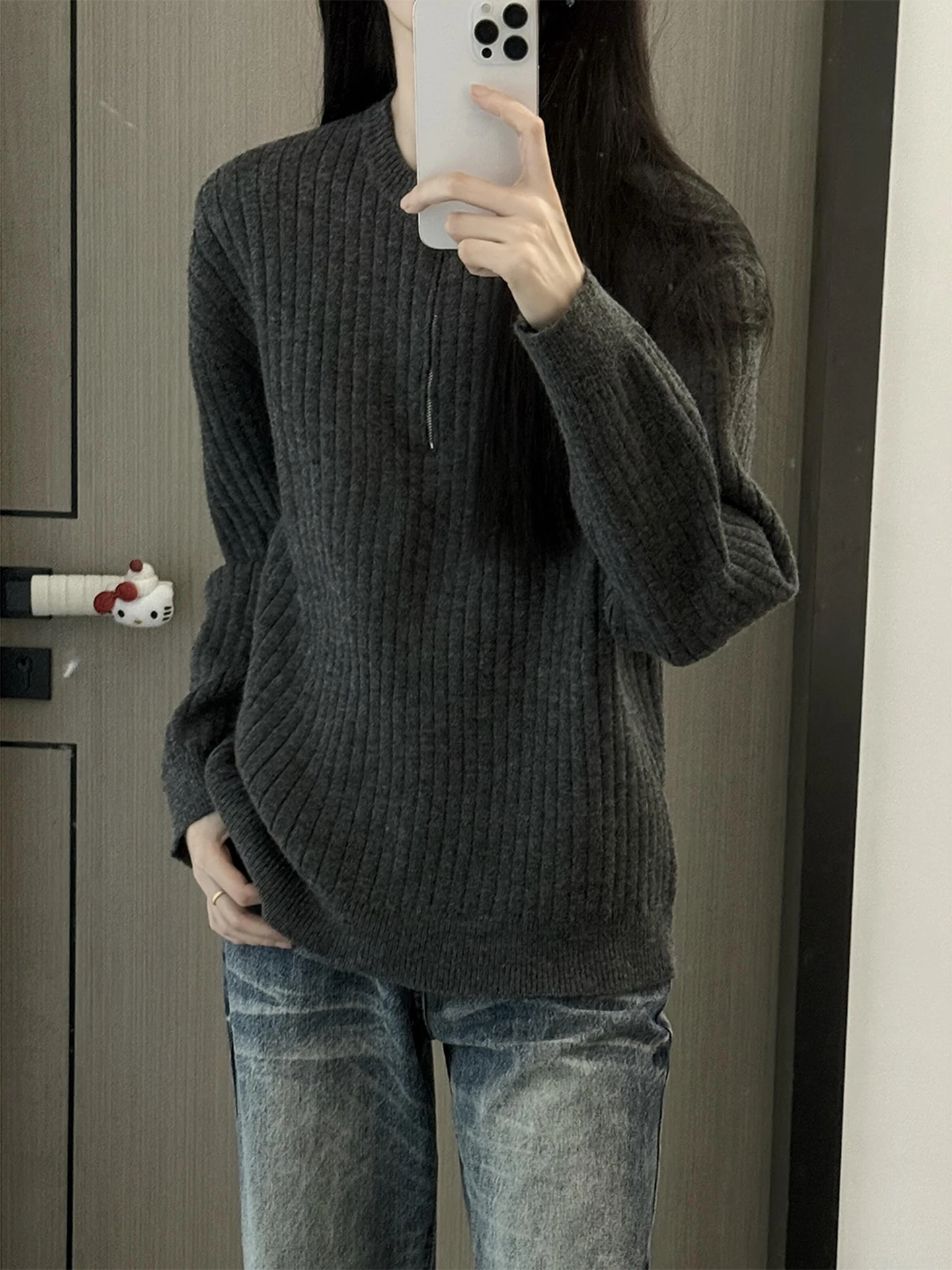 

Men's Bla ey Striped Knitted Sweater f Zip Casual Comfortable Soft Long Sve Autumn Winter Outerwear Inner Match