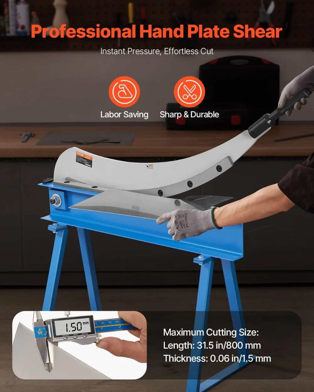 

Ручные ножницы для листового металла, длина резания 31,5 дюйма, лезвие из стали T10, резак без заусенцев для стали, алюминия, меди