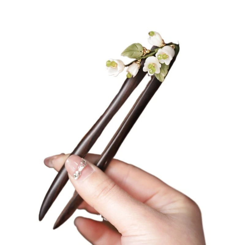 

U-shaped hairpin antique wood sandalwood natural shell lily of the valley hairpin Chinese cheongsam hair accessories