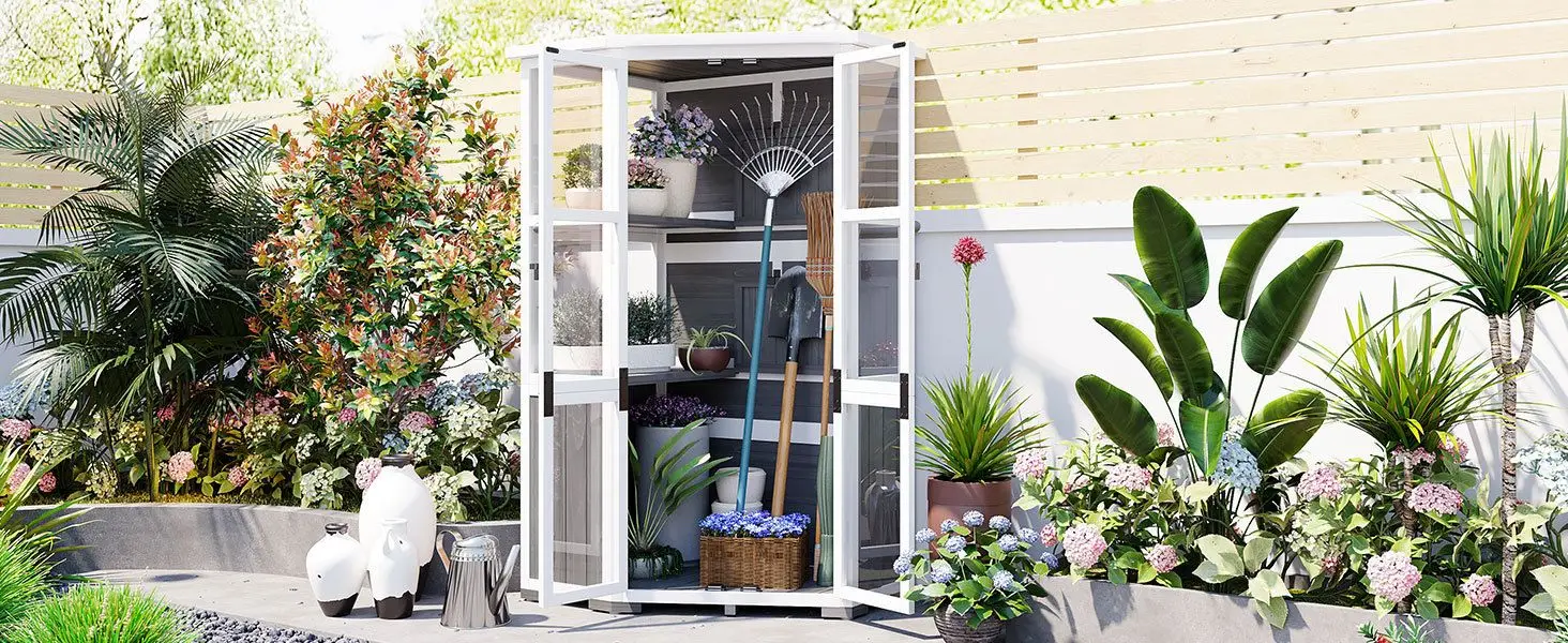 

[Сборный видеопродукт] TOPMAX, высота 63 дюйма, садовый деревянный шкаф для хранения инструментов, сарай для хранения инструментов на открытом воздухе, мини-теплица, холодная рама с