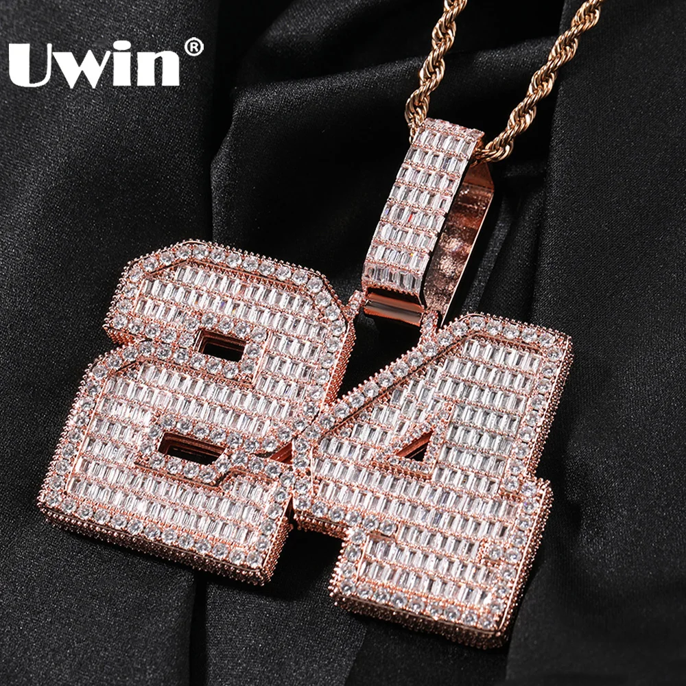 

UWIN Custom Block Letters Pendant Necklaces Iced Out Baguettecz Cubic Zircon Name Necklace for Men Personalized Hip Hop Jewelry