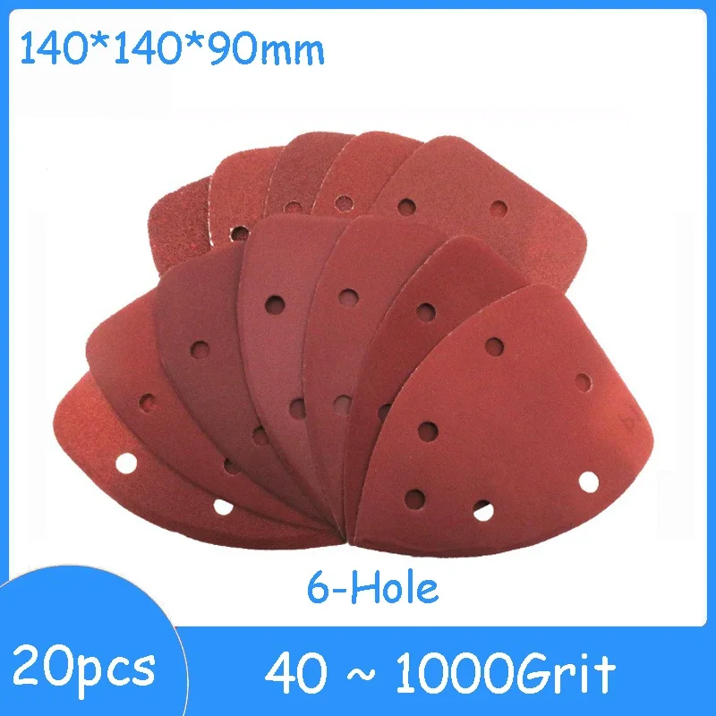 

20pcs 140x98mm 6-Hole Sanding Sheets Triangle Mouse Detail Sandpaper Hook & Loop Grits Abrasive Sanding Disc For Wood Sanding