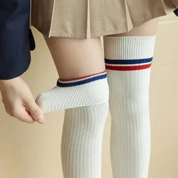 Two Stripes Emblem Over Knee Stockings Girl's British Style Over Knee Long-lenght Socks Japanese Academy Style Girl Stockings