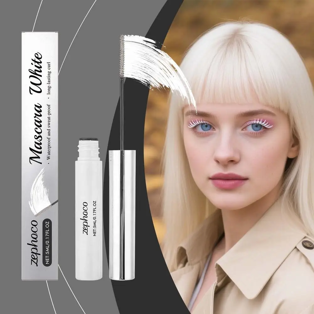 มาสคาร่าสีขาวกันน้ำแห้งเร็วขนตาโค้งงอเพิ่มความหนาเครื่องสำอางพร้อมหัวแปรงละเอียดแต่งหน้าวันหยุด