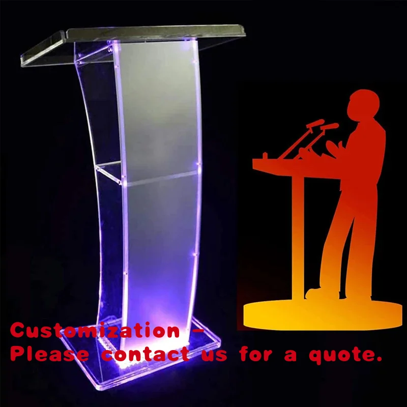 

Customize.Modern Polished Acrylic School Lectern Platform Podium Church Pulpit Transparent LED Lighting Exhibition Use Custo