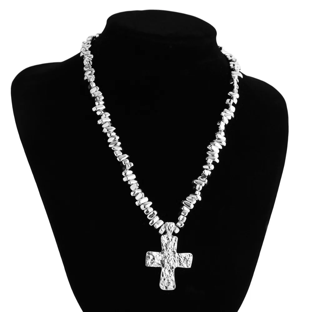 Cool Trendy Cross Pendant Choker Irregular Hip-hop CCB Beads Chain Creative Fashion Collarbone Chain Jewelry Gift