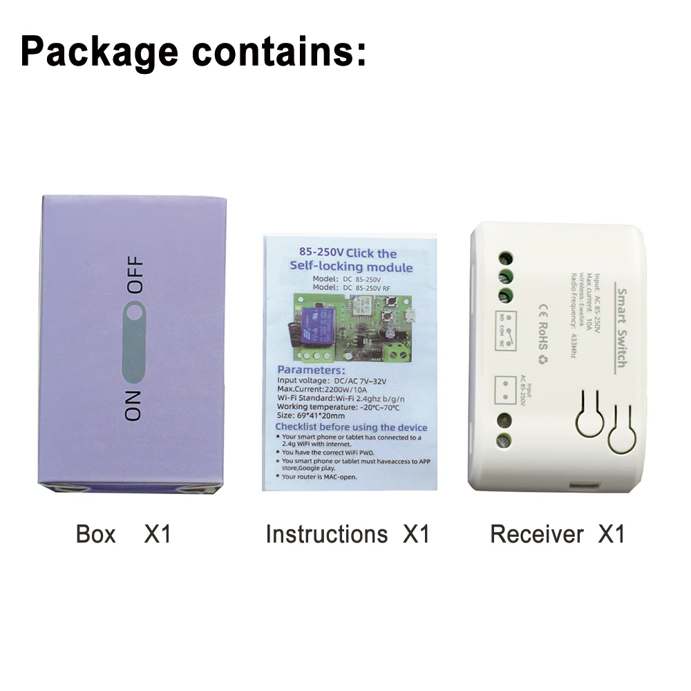 Imagem -06 - Ewelink-interruptor Doméstico Inteligente com Relé Wi-fi Receptor de Controle Remoto Porta de Acesso na Garagem Alexa Google 12v 24v 220v rf 433 Mhz 4ch