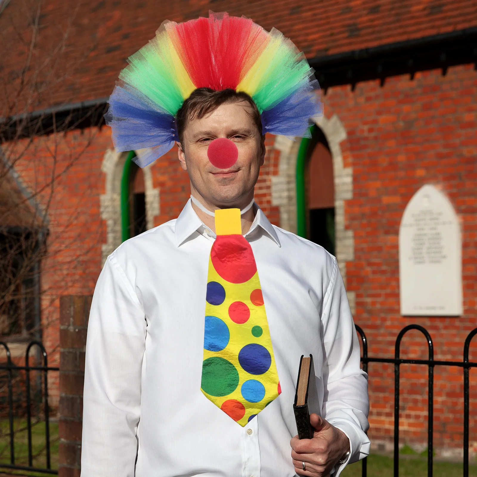 مجموعة واحدة من إكسسوارات المهرج النابضة بالحياة، ربطة عنق من التول بألوان قوس قزح لاستخدام الحفلات التنكرية للهالوين