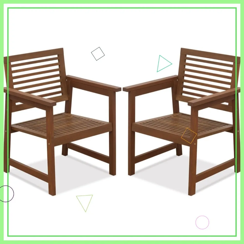 

Teak Hardwood Outdoor Armchair Set of 2, Water-Resistant, Easy Assembly for Garden Patio