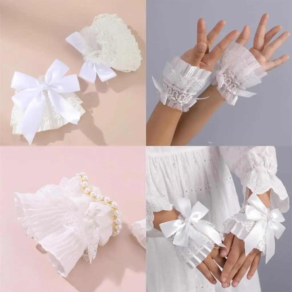 L5YA أطراف أكمام حساسة قابلة للفصل وأكمام لؤلؤية متقنة لتدفئة المعصم للزفاف لإكسسوارات قميص السترة