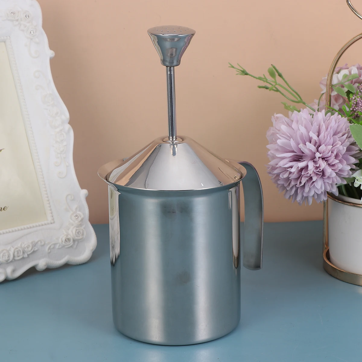 

Stainless Steel Manual Milk Frother Double Mesh Heat Resistant Coffee Shop Home Use Silver Coffee Tool Kitchen Bar