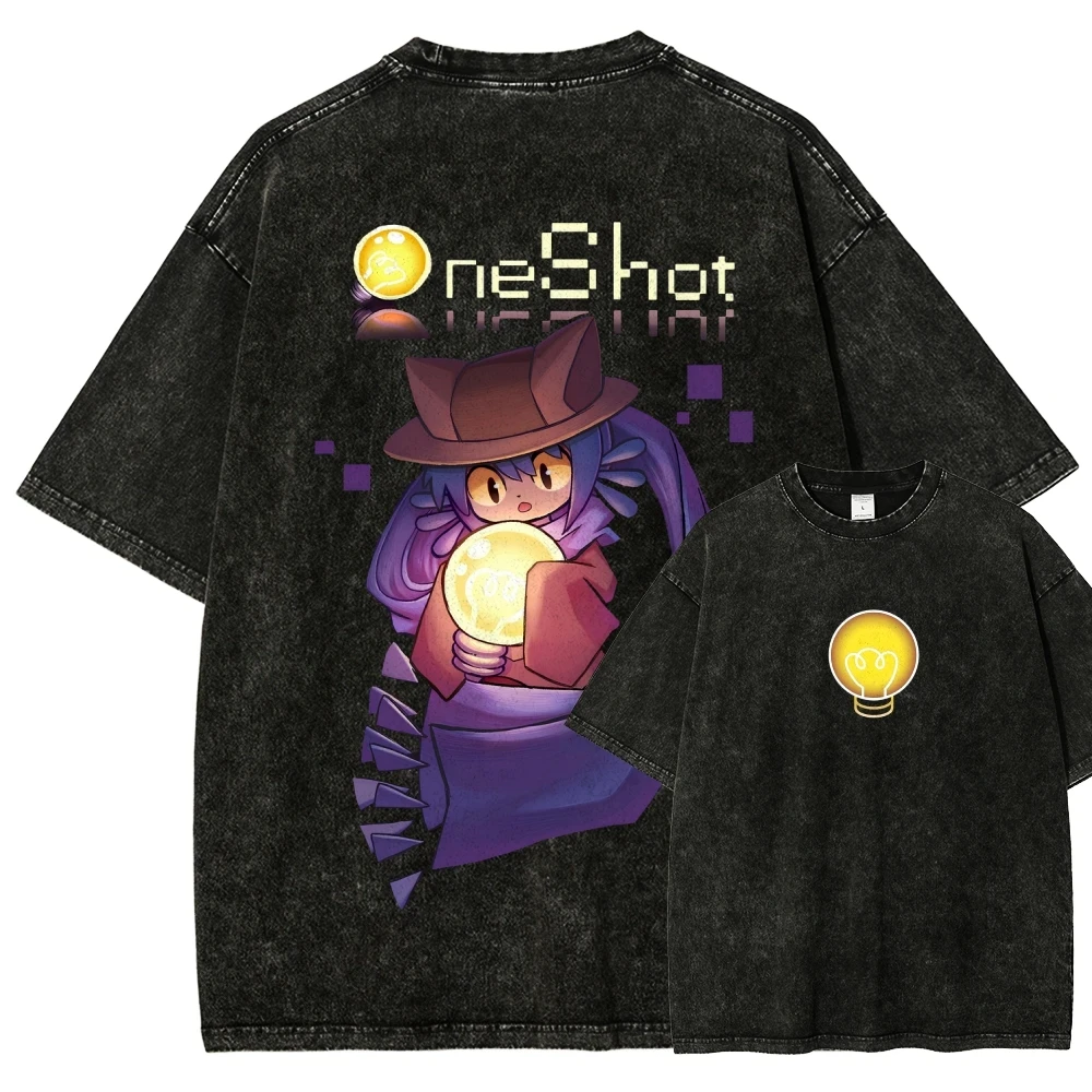 OneShot Washed T-shirt Oversized Unisex Retro Fashion Fashion Street Casual Classic Loose Trendy Y2k Short Comfortable soft tees