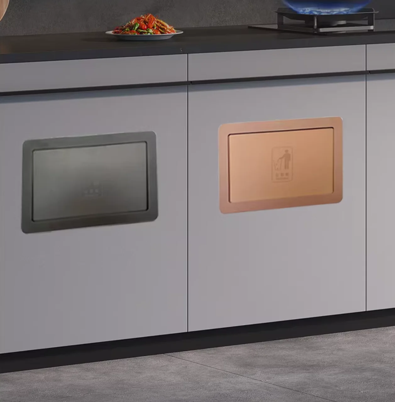 1Pc SUS304 Rectangular Side Mount Trash Chute With Hinged Inward Flip Panel For Kitchen Bath Commerical White Rose Gold Black