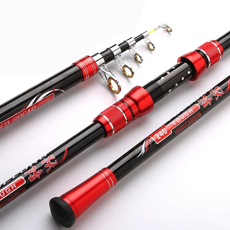 Portable Fishing Pole  2.1-4.5M Movable wheel seat Fishing Rod Tough Carbon Fiber Telescopic Travel Sea Boat Rock Fishing Rod