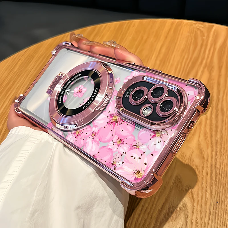 Funda de teléfono con diseño de flor de melocotón Magic 8 Lite para Honor Magic 7 6 Lite, cubierta de silicona transparente a prueba de golpes con soporte