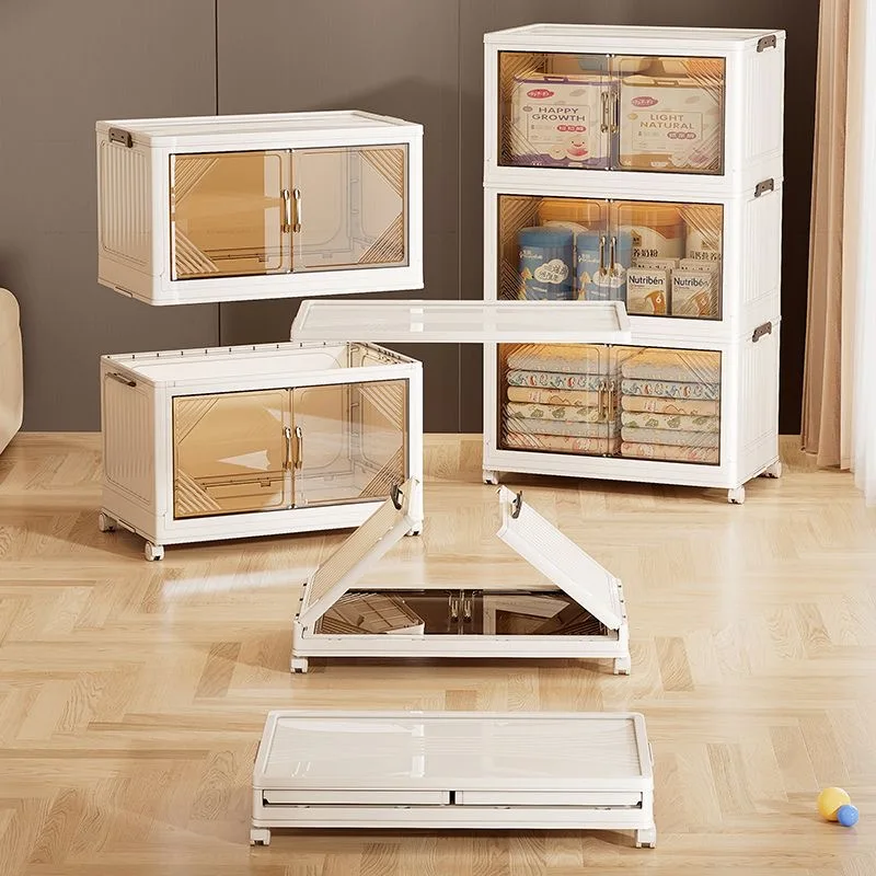3/4/5 صندوق تخزين بلاستيكي متعدد الطبقات قابل للطي مع عجلات خزانة ملابس كتاب وتنظيم تخزين لوازم المطبخ #4