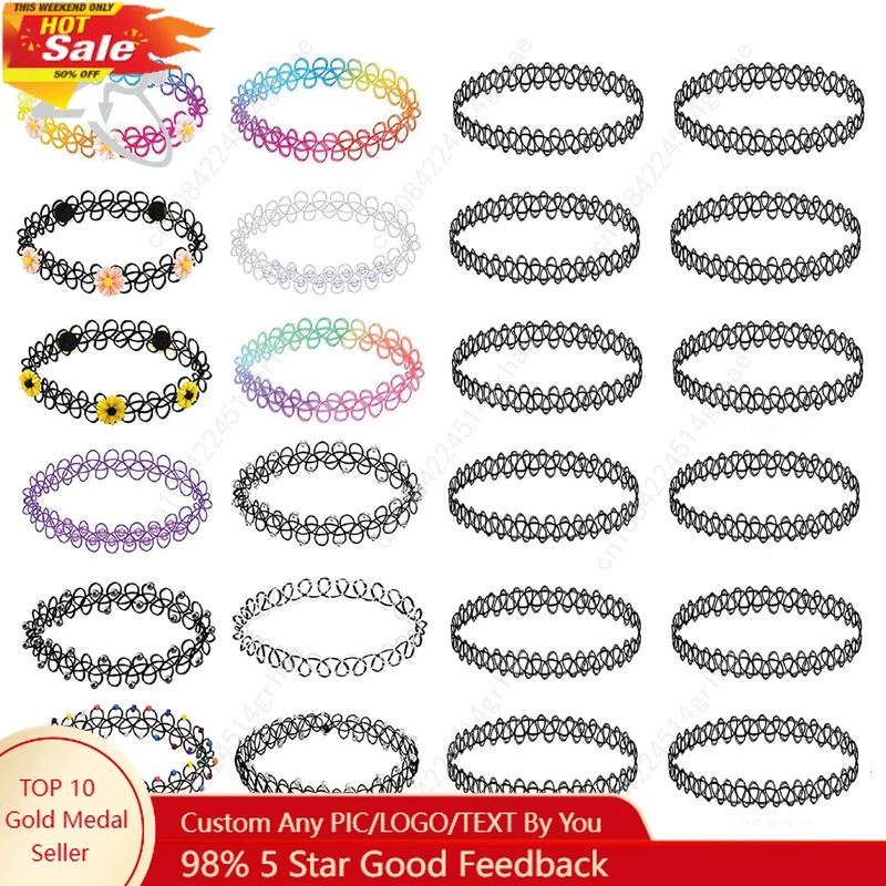 

ZS 12Pcs Vintage Stretch Choker Necklace Lady Girl Tattoo Choker Necklace Punk Retro Gothic Elastic Necklaces for Women