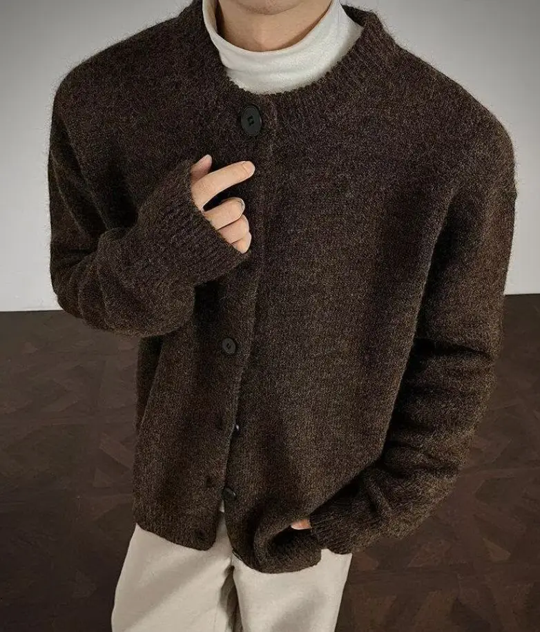 

Knitted sweater men's cardigan Collarless sweater jacket Men Classic autumn winter casual sweater warm loose Street Knitwear