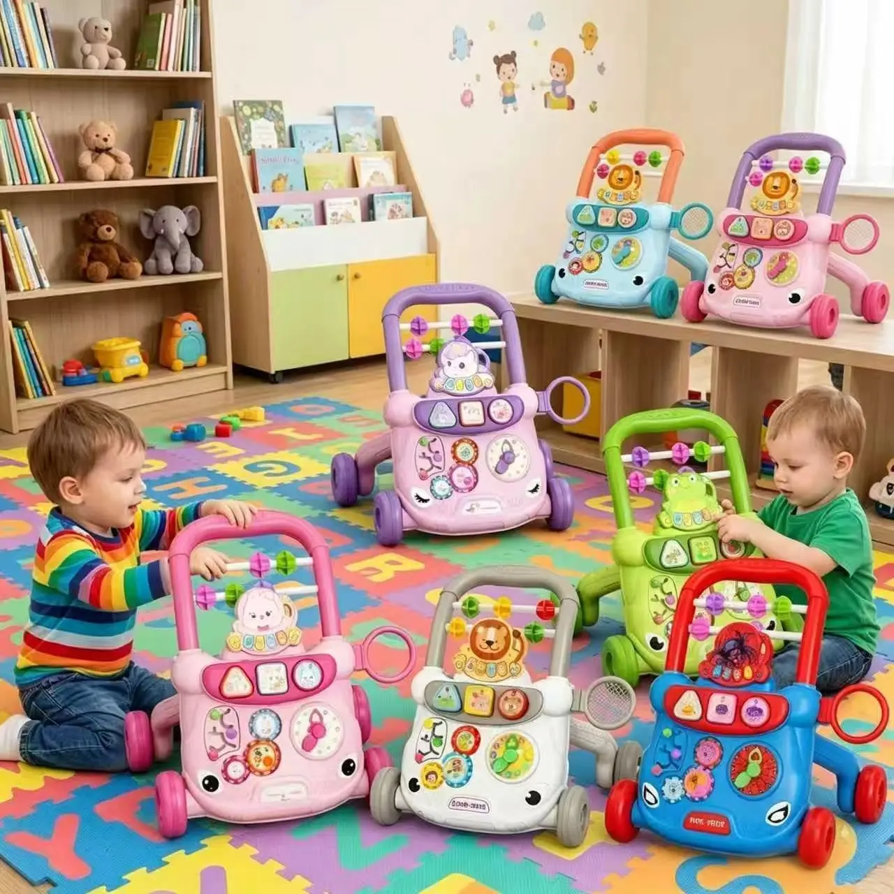 Andador Musical Multifuncional para Bebês com Centro de Atividades e Brinquedos Educativos de Desenhos Animados para Meninos e Meninas a partir de 18 